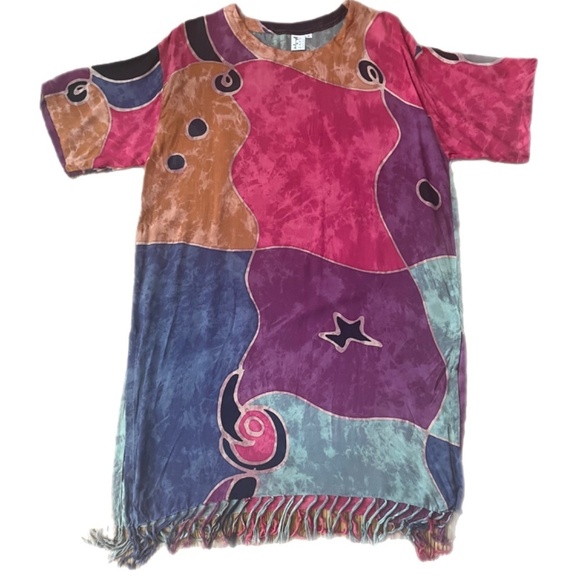 Resort wear fringed tunic pull on bright contemporary beach cover up - Picture 4 of 5